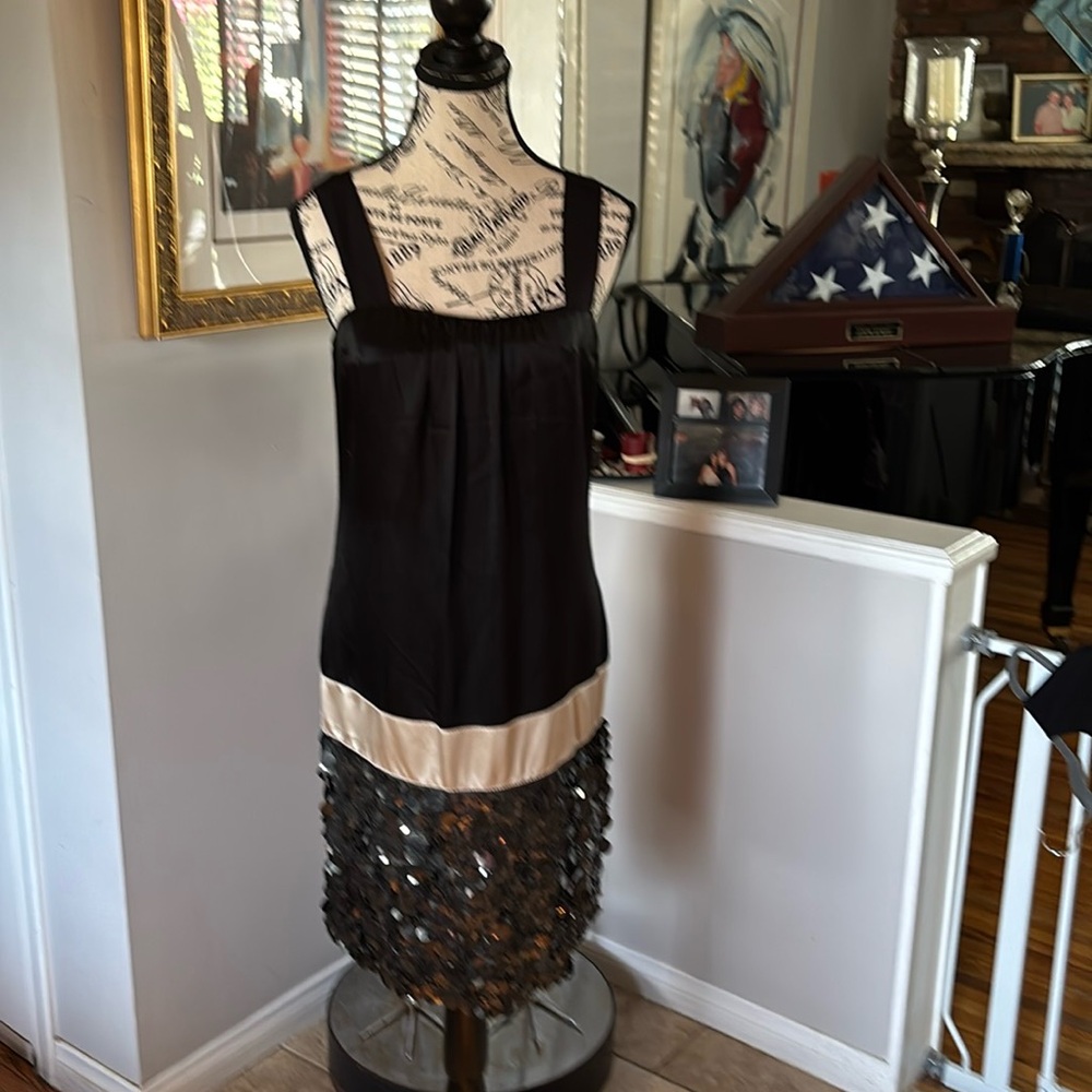 Vintage roaring 20s lavender label Black and Gold  Dress with Sequin Hem
